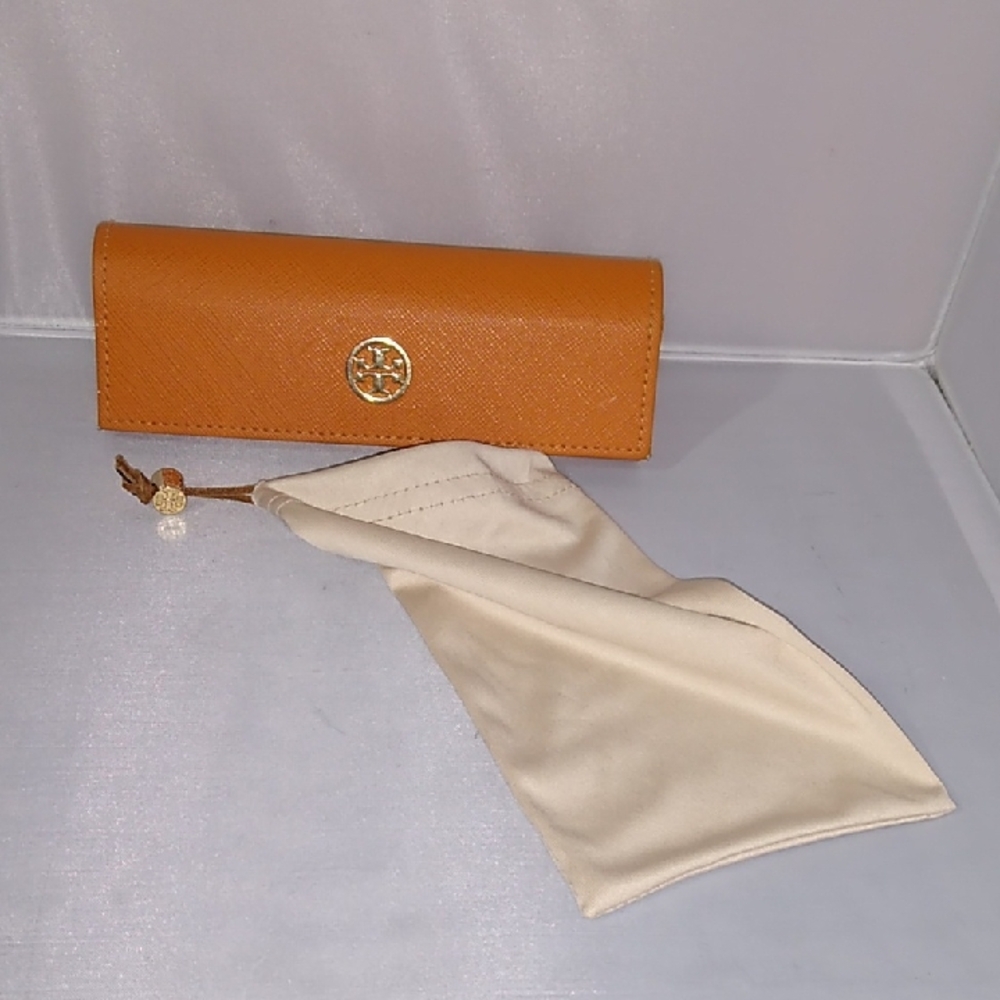 Tory Burch Triangle Shaped Eyeglasses Case With Satin Drawstring Bag